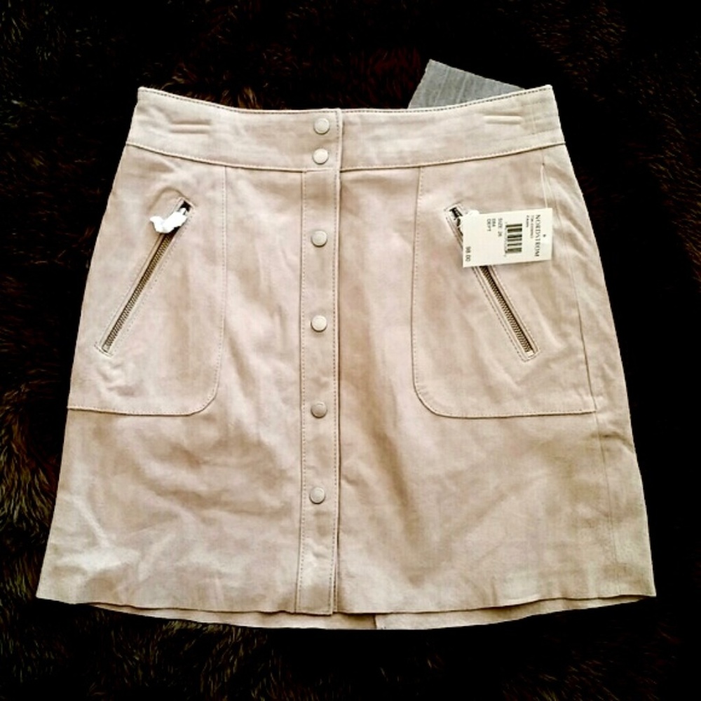 Suede Button Up Cream Skirt w/ Silver Buttons S & XS